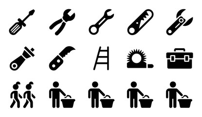 Tools and people icons vector shape