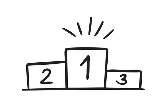 winner podium icon doodle hand drawn. Outline drawing winner podium 1, 2, 3 place line clipart symbol