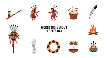 Naklejka premium World Indigenous Peoples Day Icon Set: Cultural Celebration
