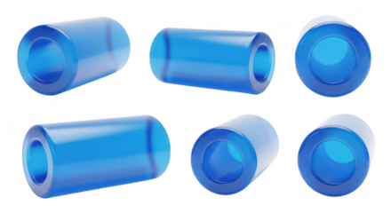 Blue translucent tubes displayed at multiple angles on a white background likely used for medical or scientific visualization