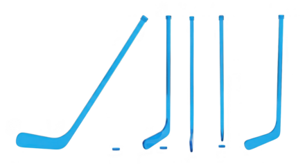 Blue hockey sticks and pucks arranged on a white background showcasing equipment for sports advertising educational media or design