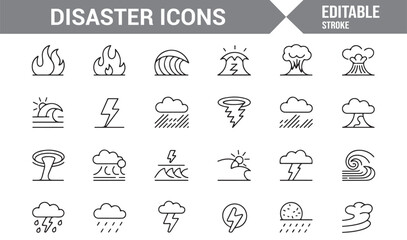 Natural Disaster Warning Icons Representing Environmental Calamities

