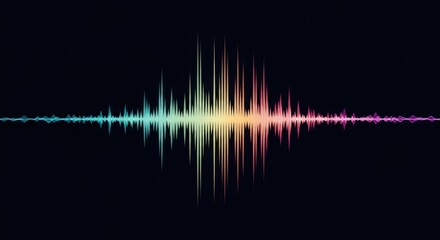 A vibrant rainbowcolored sound wave graphic pulses against a stark black