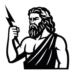 Zeus Greek God of Thunder Monochrome Vector Illustration - PNG