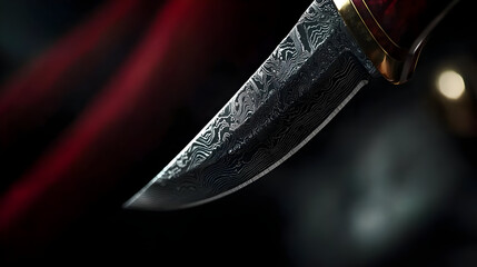 Closeup Of A Damascus Steel Knife Blade