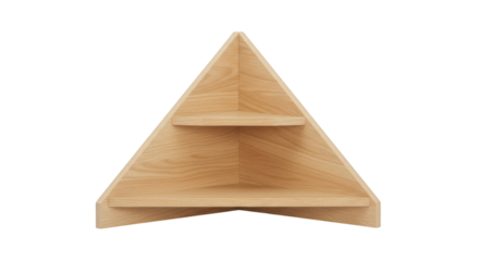 Triangular corner shelf with two shelves.