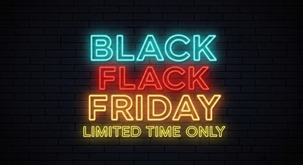 Obraz premium Black friday neon sign with limited time offer