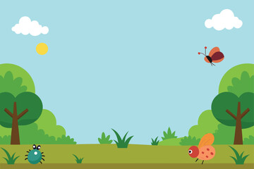 summer landscape with butterflies and flowers