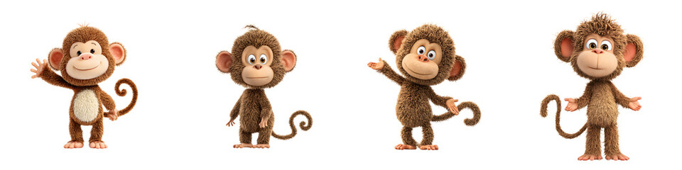 Cute Cartoon Monkey Set on White Background