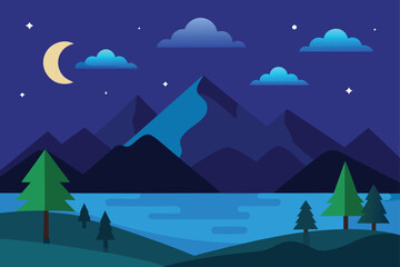 winter landscape with moon and mountains