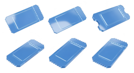 Blue event tickets in various positions isolated on white representing access or admission to an event