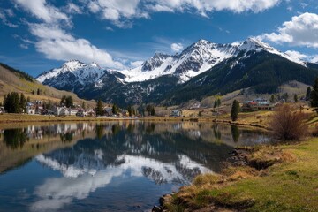 Mountain town reflected in a calm lake (2)