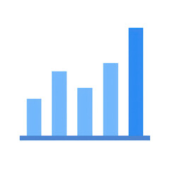 Blue bar chart showing upward trend and growth isolated on transparent background