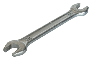 Double ended steel wrench isolated on a transparent png background