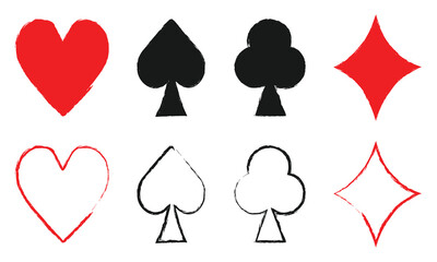 Playing card suits icon set. Casino symbols collection.