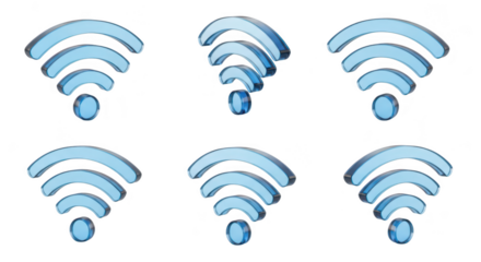 3D rendered transparent Wi-Fi symbols arranged on white Showing internet connectivity for digital design usage and network representations