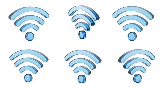 3D rendered transparent Wi-Fi symbols arranged on white Showing internet connectivity for digital design usage and network representations