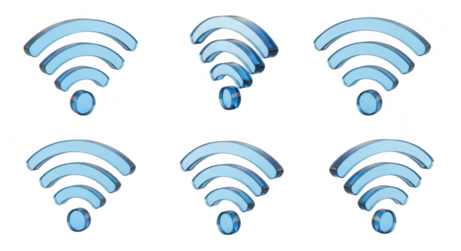 3D rendered transparent Wi-Fi symbols arranged on white Showing internet connectivity for digital design usage and network representations
