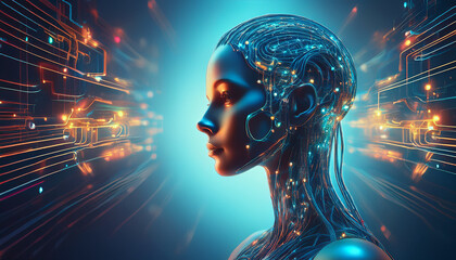 AI abstract technology background with human head