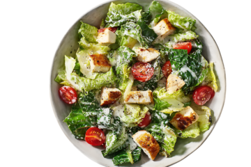 Delicious chicken Caesar salad in a bowl