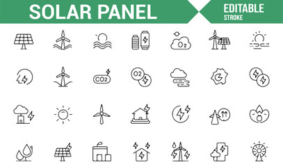 Clean Energy and Solar Power Icon Set for Green Technology and Sustainability
