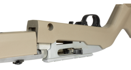 Synthetic rifle stock rotating onto the gun's receiver