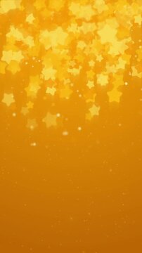 Yellow festive animated background with falling stars. Place for text. Looped motion graphics. Vertical video.
