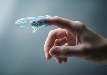 Close up of a person s hand holding a translucent blue fidget spinner