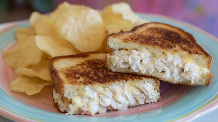 Tuna Melt Sandwich with Potato Chips 