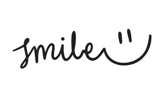 funny smile lettering icon. smile symbol emotion smiley face in doodle hand drawn style. symbol for happy international day of happiness
