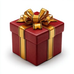 Obraz premium Red gift box with gold ribbon and bow isolated on white background.