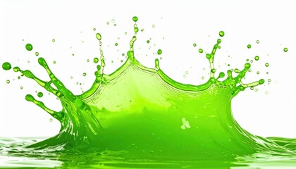 Dynamic splash of vibrant green liquid against a white backdrop, showcasing motion and energy.