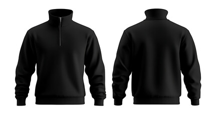 Mockup of black half zip sweatshirt with long sleeves
