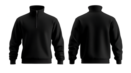 Mockup of black half zip sweatshirt with long sleeves
