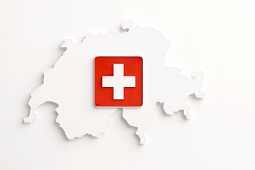 Obraz premium Switzerland Map with Red Cross Flag – 3D Minimal Render
