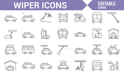 Car Maintenance and Cleaning Icons for Windshield and Vehicle Care