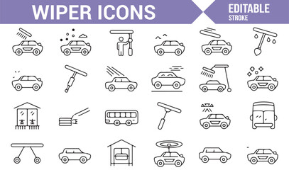 Set of Icons for Wiper Systems and Car Wash Maintenance