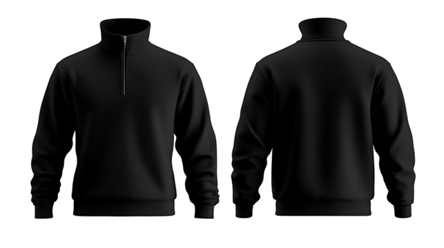 Mockup of black half zip sweatshirt with long sleeves
