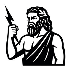 Zeus Greek God of Thunder Monochrome Vector Illustration