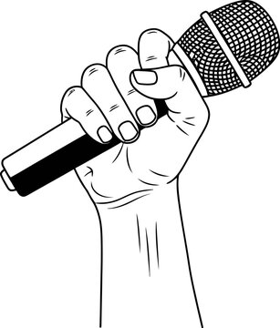 Hand holding microphone vector illustration for karaoke night or open mic event graphic design asset editable
