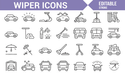 Vehicle Care Icons Set for Windshield Wipers and Auto Maintenance