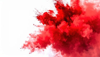 Dynamic red smoke cloud on white background, capturing vibrant energy and motion in abstract art.