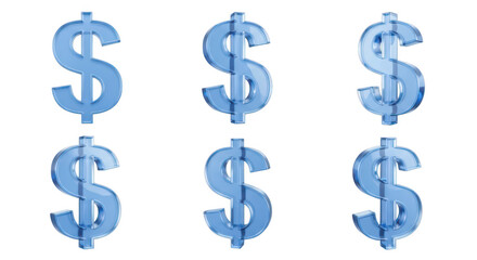 Obraz premium Blue glass dollar signs arrayed on a white background depicting financial concepts