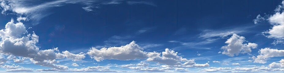 Vast expanse of a brilliant blue sky dotted with fluffy white clouds