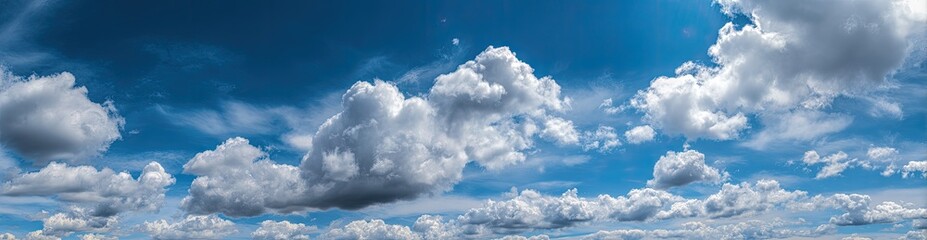 Obraz premium A vast expanse of a vibrant blue sky filled with fluffy white cumulus clouds