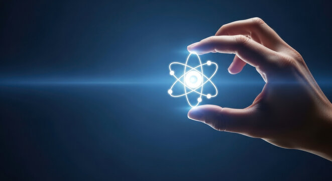 Atom science physics chemistry molecule quantum nuclear energy research technology hand concept power
