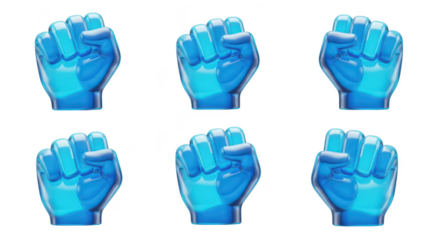 Blue translucent fists displayed on a white background symbolizing unity strength and power Ideal for design projects emphasizing support and collaboration