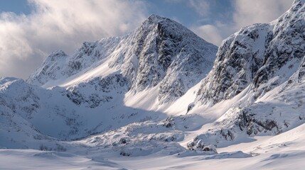 Snowy Mountain Landscape Under Clear Blue Sky in Winter Scene
