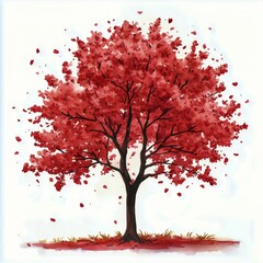 Fototapeta premium Vibrant Cherry Blossom Tree Spreading Petals in a Tranquil Spring Setting.