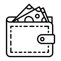 Outline Wallet with Cash Icon in Minimal Line Art Style